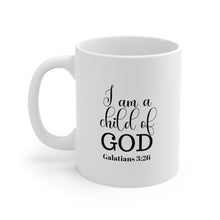 Load image into Gallery viewer, " I AM A CHILD OF GOD" 11 OZ Ceramic Scripture Coffee Cup, Christian Mug, Faith Mug, Bible Verse Mug, Scripture Gift