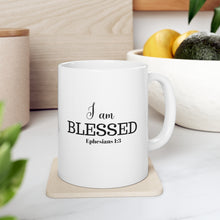Load image into Gallery viewer, "I AM BLESSED" 11 OZ Ceramic Scripture Coffee Cup, Christian Mug, Faith Mug, Bible Verse Mug, Scripture Gift