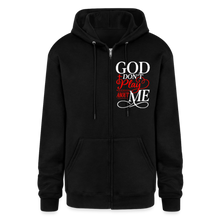 Load image into Gallery viewer, GOD DON'T PLAY ABOUT ME ZIPPERED HOODIE - black