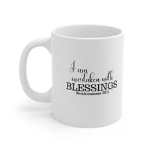 Load image into Gallery viewer, "I AM OVERTAKEN WITH BLESSINGS" 11 OZ Ceramic Scripture Coffee Cup, Christian Mug, Faith Mug, Bible Verse Mug, Scripture Gift