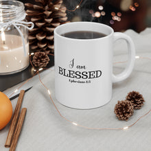 Load image into Gallery viewer, "I AM BLESSED" 11 OZ Ceramic Scripture Coffee Cup, Christian Mug, Faith Mug, Bible Verse Mug, Scripture Gift