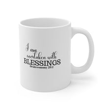 Load image into Gallery viewer, "I AM OVERTAKEN WITH BLESSINGS" 11 OZ Ceramic Scripture Coffee Cup, Christian Mug, Faith Mug, Bible Verse Mug, Scripture Gift