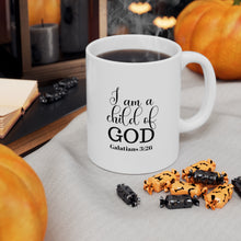 Load image into Gallery viewer, " I AM A CHILD OF GOD" 11 OZ Ceramic Scripture Coffee Cup, Christian Mug, Faith Mug, Bible Verse Mug, Scripture Gift