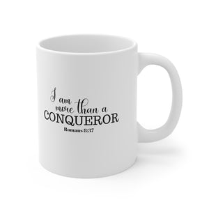 "I AM MORE THAN A CONQUEROR" 11 OZ Ceramic Scripture Coffee Cup, Christian Mug, Faith Mug, Bible Verse Mug, Scripture Gift