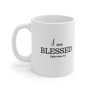 "I AM BLESSED" 11 OZ Ceramic Scripture Coffee Cup, Christian Mug, Faith Mug, Bible Verse Mug, Scripture Gift