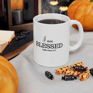 "I AM BLESSED" 11 OZ Ceramic Scripture Coffee Cup, Christian Mug, Faith Mug, Bible Verse Mug, Scripture Gift