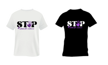 Load image into Gallery viewer, Stop Domestic Violence Awareness T-Shirt | Purple Ribbon &amp; Handprint Tee

